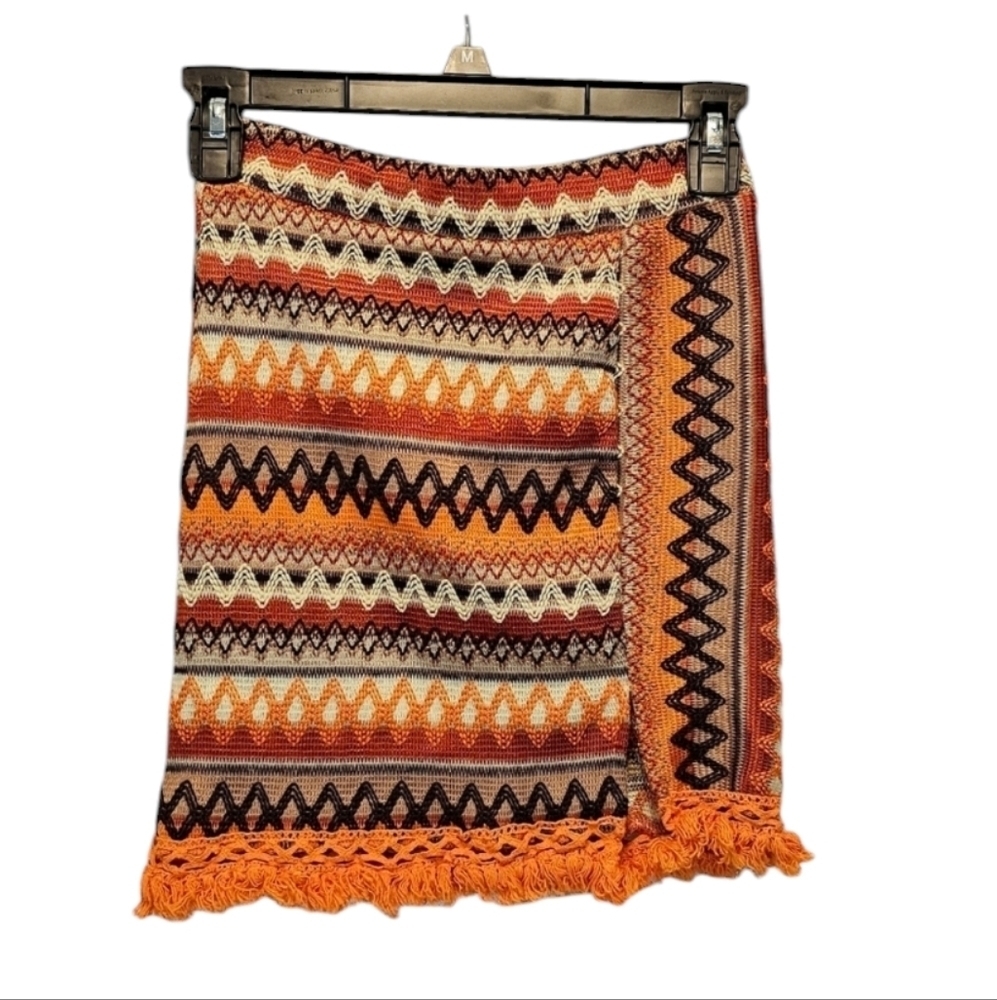 Shein Knit 70's Vibe Brown & Orange Mini Skirt 100% Polyester Size XS